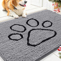 Smiry Dog Door Mat for Muddy Paws, Absorbent Dirt Trapper Non Slip Quick Dry Washable Chenille Mat for Mud Dogs, Entry Rug for Indoor and Outdoor (30x20 Inches, Grey and Black)